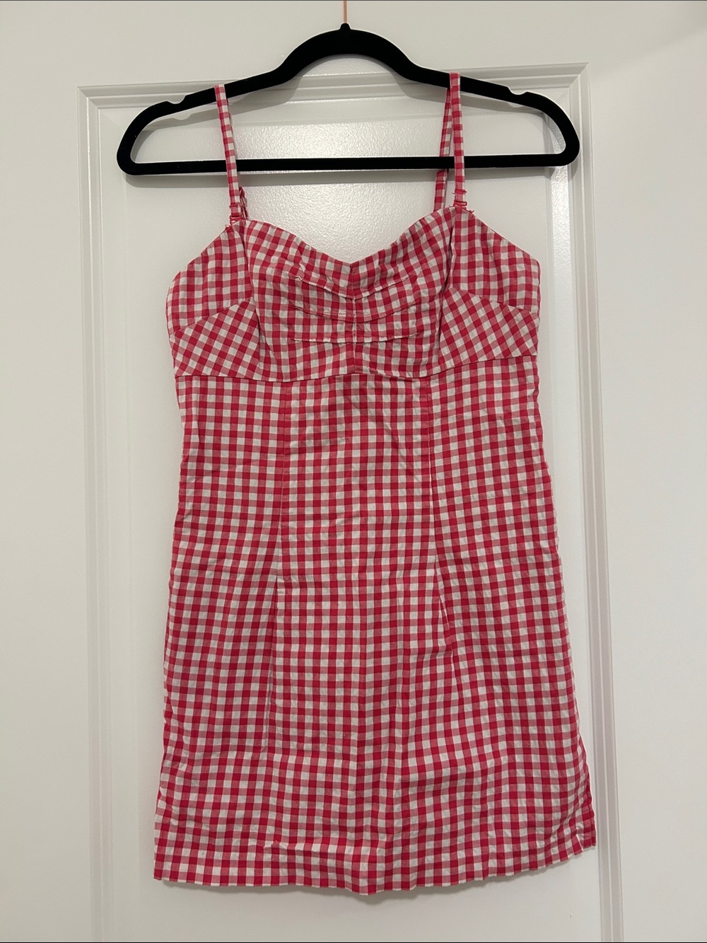 Guess Hot Pink and White Gingham Spaghetti-Strap Mini Dress